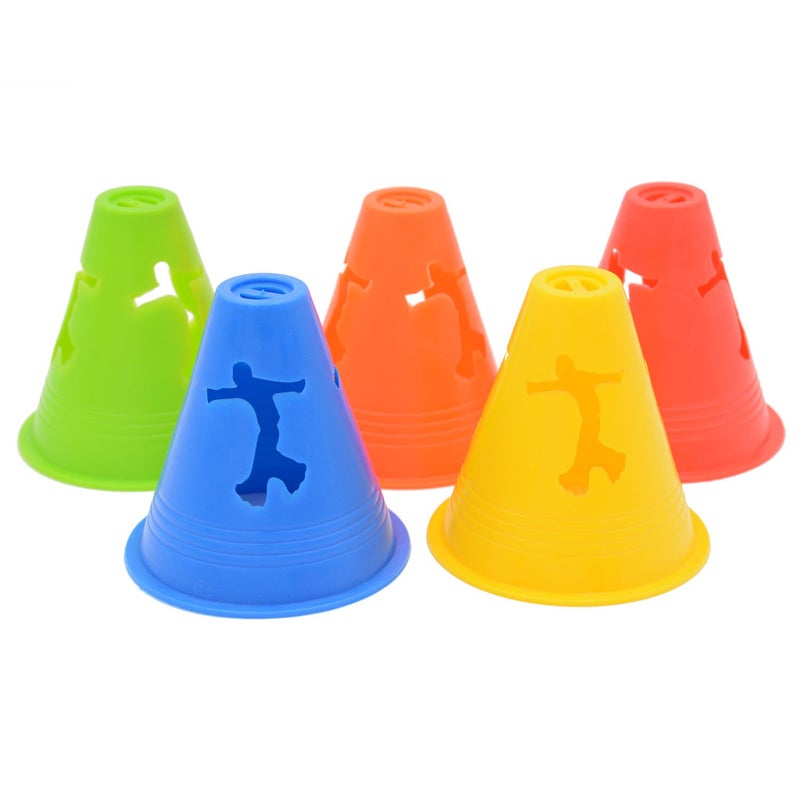 Famgee 3 Inch Plastic Windproof Slalom Cones Inline Roller Skating Cones Pile Cup Roadblocks Traffic Road Cones Set with Holes for Skate Practice Sport Training 5 Colors 20 Pcs - Image 2